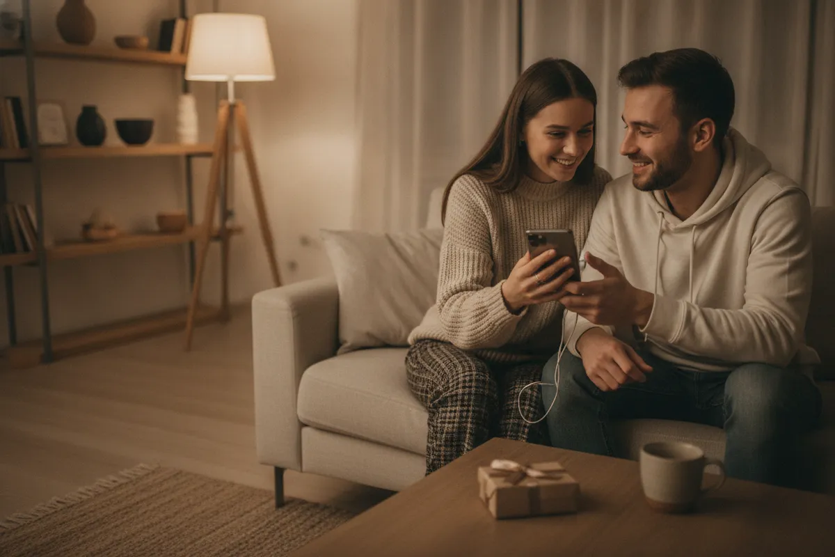 Дівчина дарує хлопцеві пісню на смартфоні як романтичний сюрприз